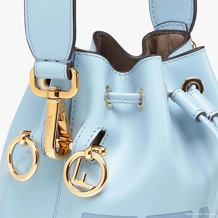 Vintage HOT Bag Mini Logo Leather Sky ROMA Calf Blue Bucket Fendi Mon In Tresor 0808